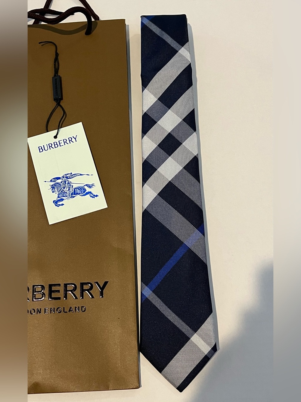 Burberry tie Mens Blue nova check striped classic skinny thorton manston